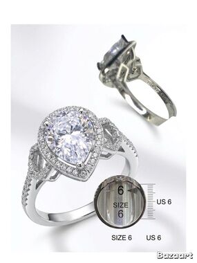 JTV Bella Luce Pear Cut CZ Halo Ring Size 6 Sterling silver 925